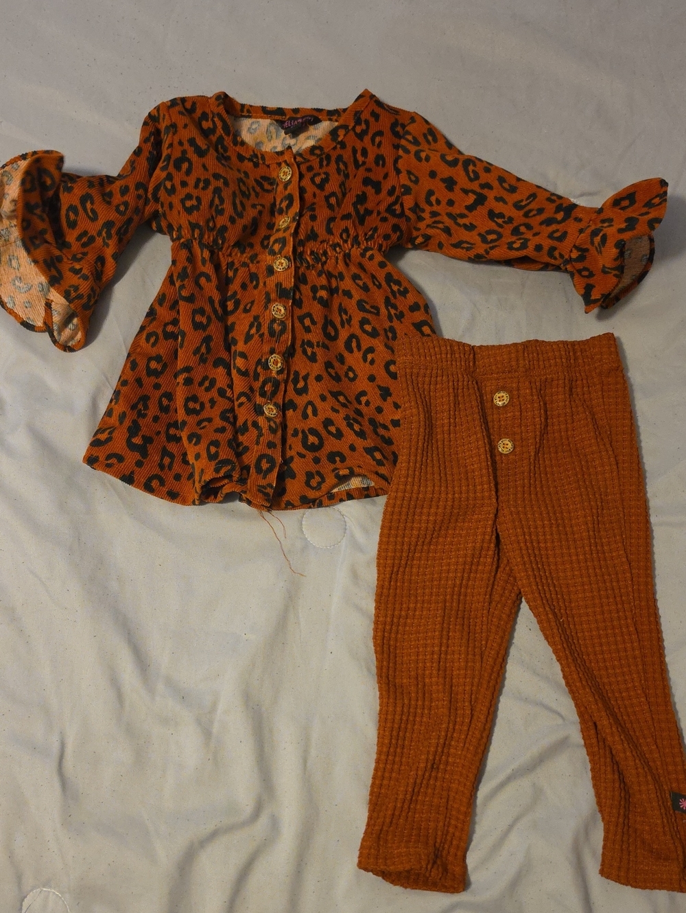 Toddler Two-Piece Rust Leopard Top & Knit Leggings